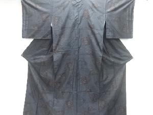 切り嵌め風草花模様織出し本場泥大島紬着物・道行コートアンサンブル